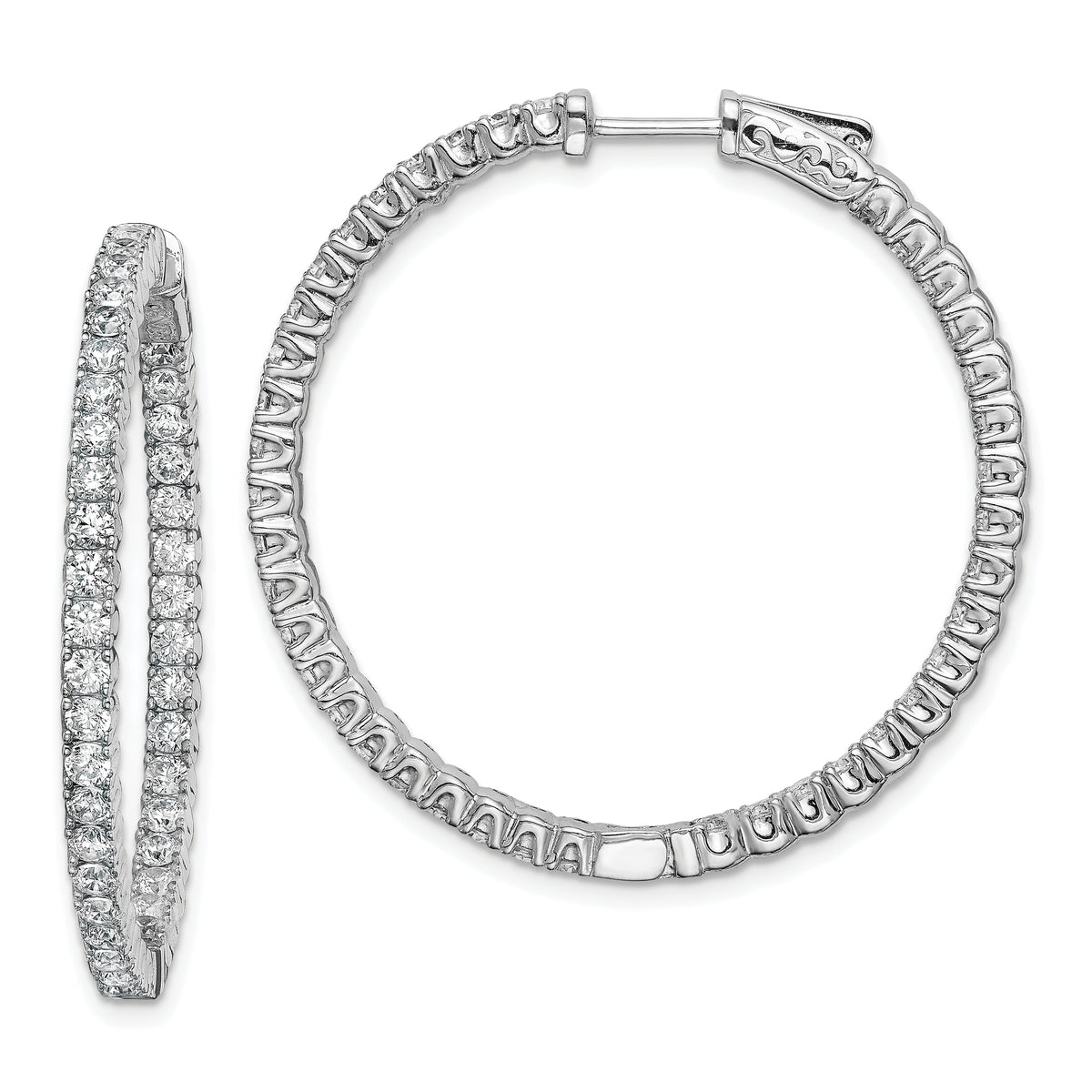 Sterling Shimmer Sterling Silver Rhodium-plated 80 Stone 2.25mm CZ In and Out Round Hinged Hoop Earrings