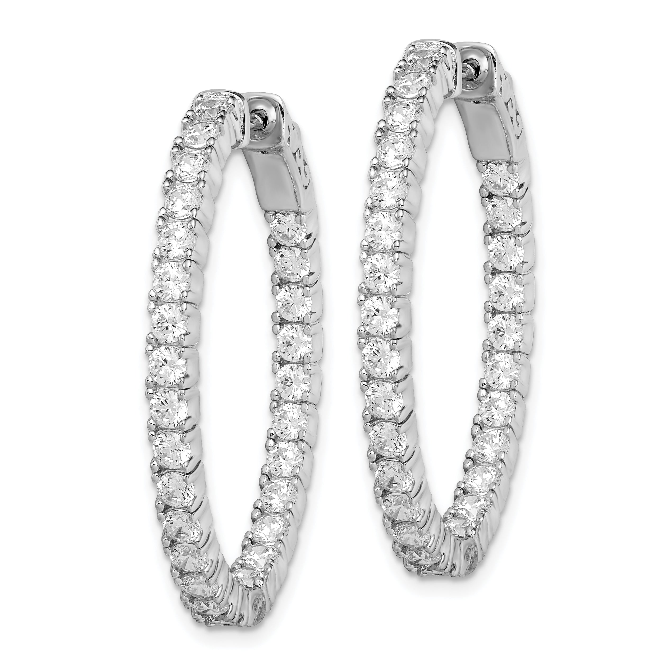 Sterling Shimmer Sterling Silver Rhodium-plated 54 Stone 2.5mm CZ In and Out Oval Hinged Hoop Earrings