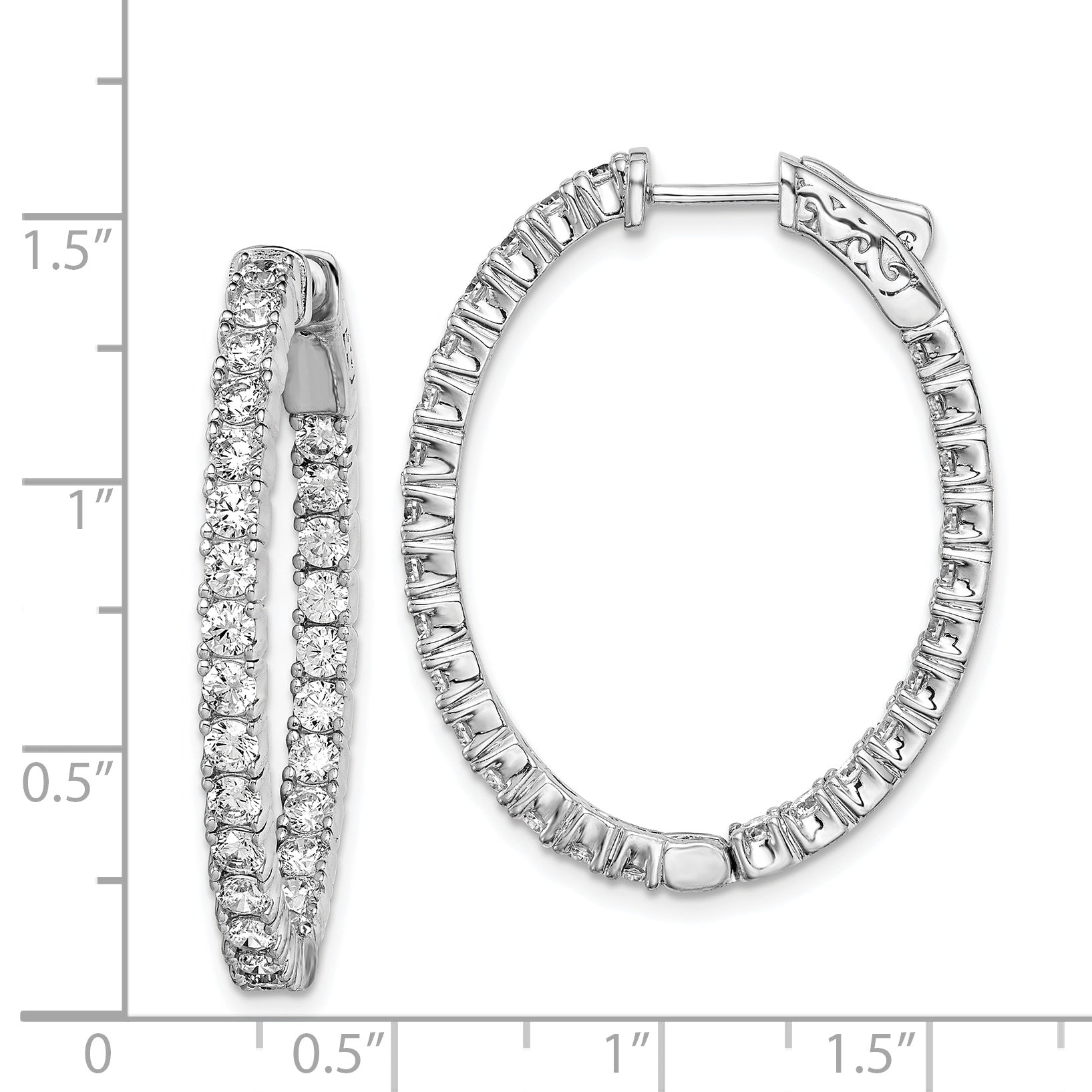 Sterling Shimmer Sterling Silver Rhodium-plated 54 Stone 2.5mm CZ In and Out Oval Hinged Hoop Earrings