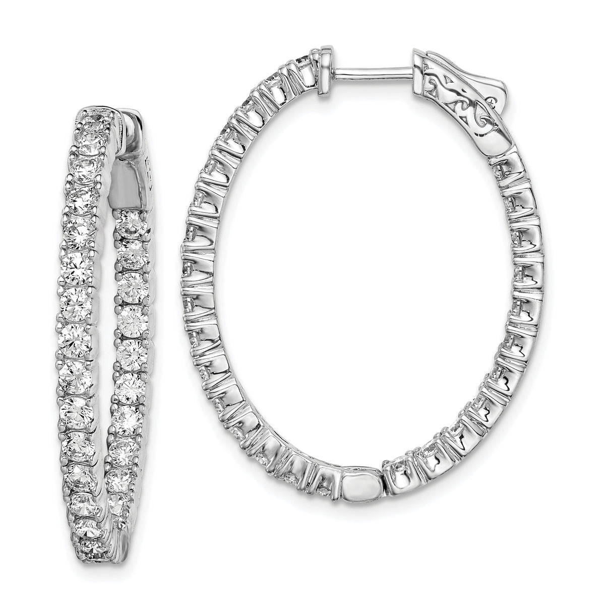 Sterling Shimmer Sterling Silver Rhodium-plated 54 Stone 2.5mm CZ In and Out Oval Hinged Hoop Earrings