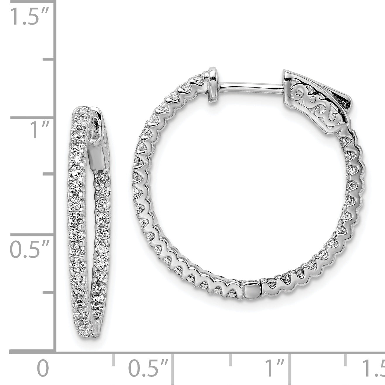 Sterling Shimmer Sterling Silver Rhodium-plated 66 Stone 1.5mm CZ In and Out Round Hinged Hoop Earrings