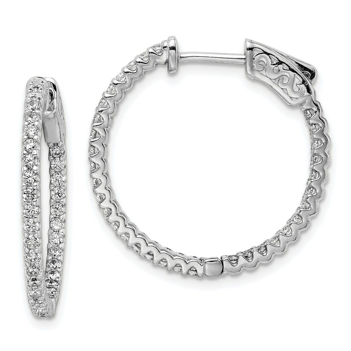 Sterling Shimmer Sterling Silver Rhodium-plated 66 Stone 1.5mm CZ In and Out Round Hinged Hoop Earrings