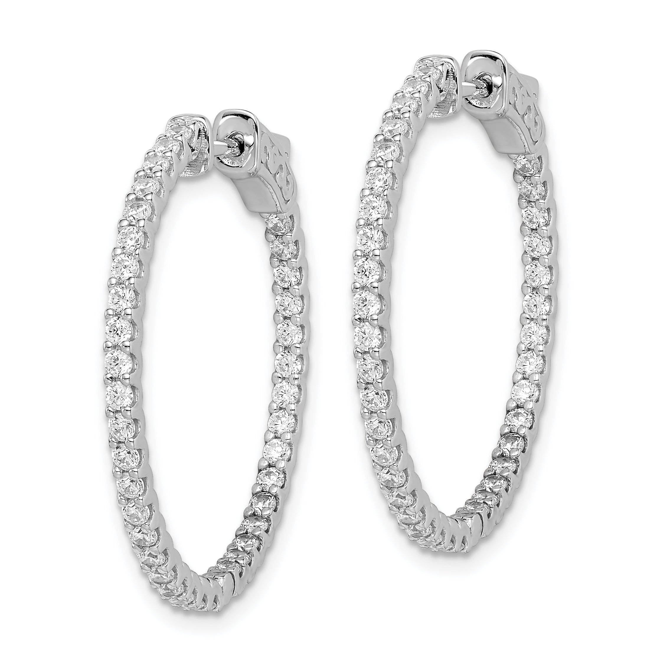 Sterling Shimmer Sterling Silver Rhodium-plated 74 Stone 1.7mm CZ In and Out Round Hinged Hoop Earrings