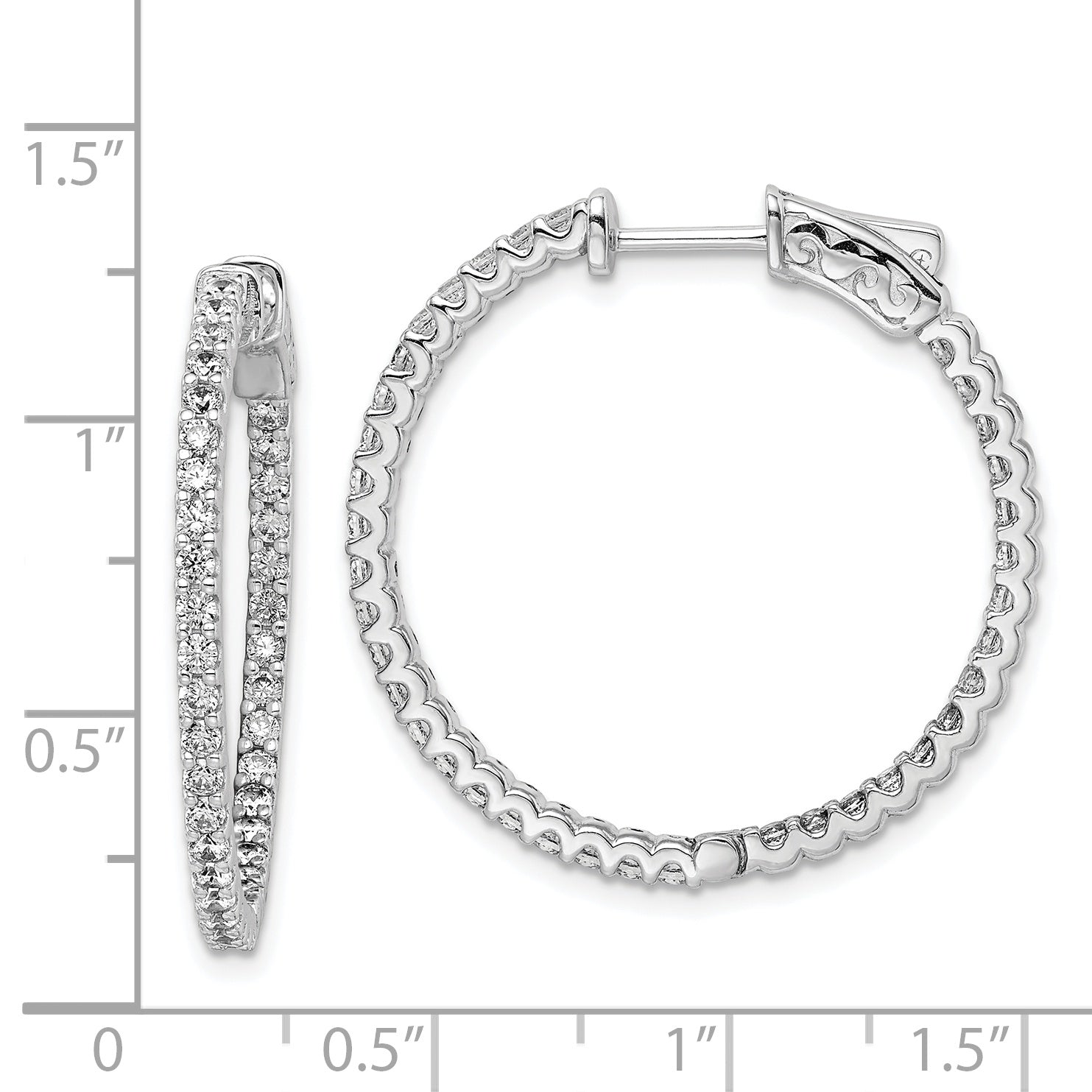 Sterling Shimmer Sterling Silver Rhodium-plated 74 Stone 1.7mm CZ In and Out Round Hinged Hoop Earrings