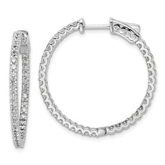 Sterling Shimmer Sterling Silver Rhodium-plated 74 Stone 1.7mm CZ In and Out Round Hinged Hoop Earrings