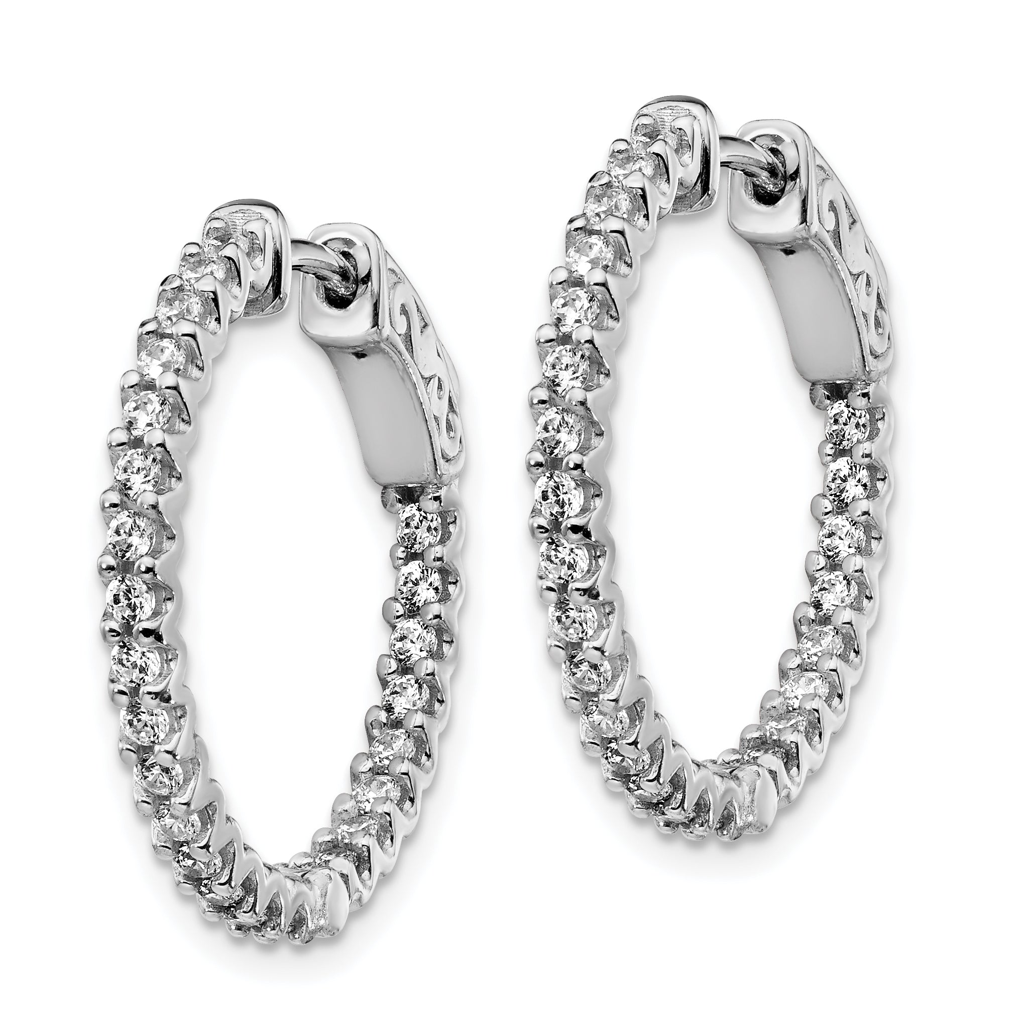 Sterling Shimmer Sterling Silver Rhodium-plated 48 Stone 1.7mm CZ In and Out Round Hinged Hoop Earrings