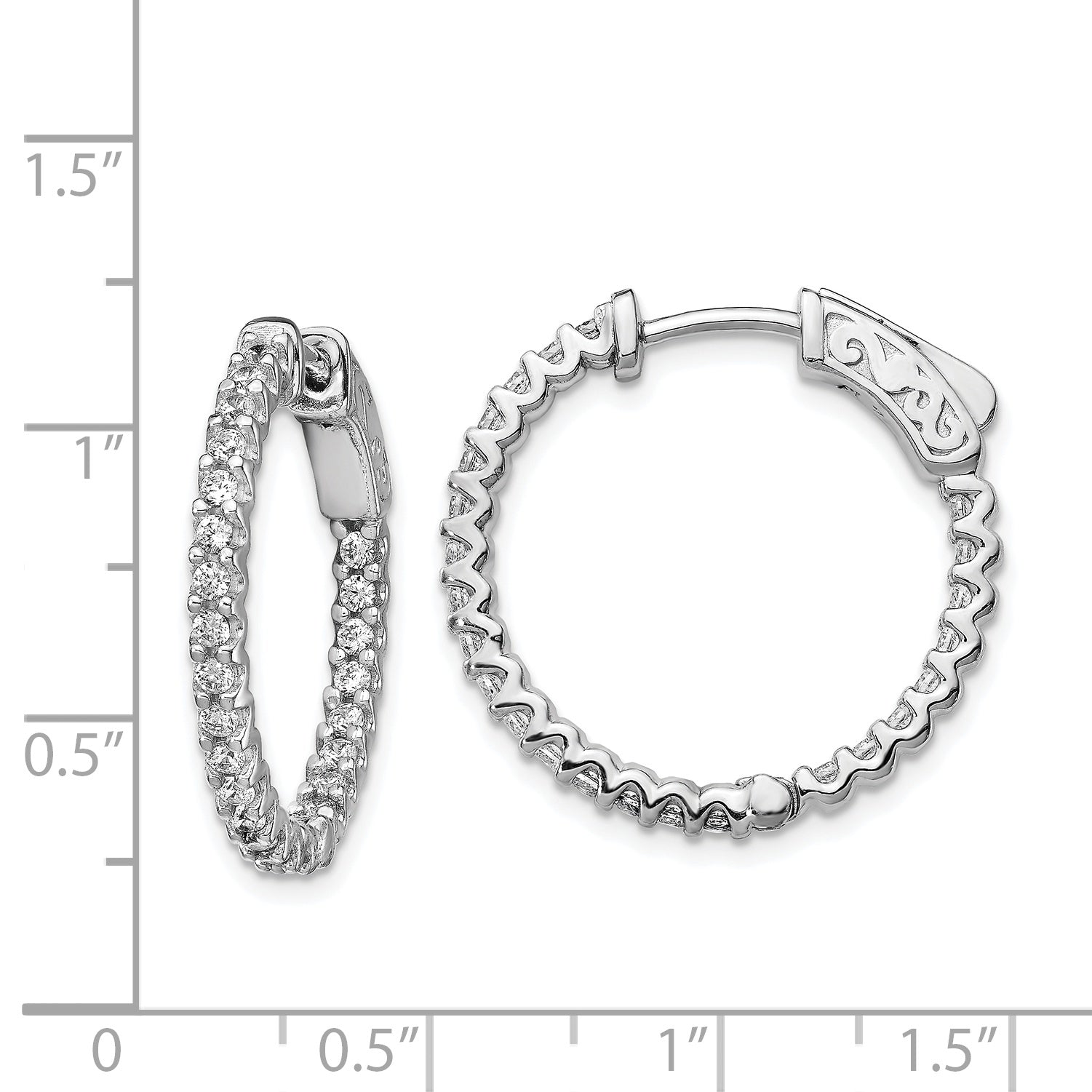 Sterling Shimmer Sterling Silver Rhodium-plated 48 Stone 1.7mm CZ In and Out Round Hinged Hoop Earrings