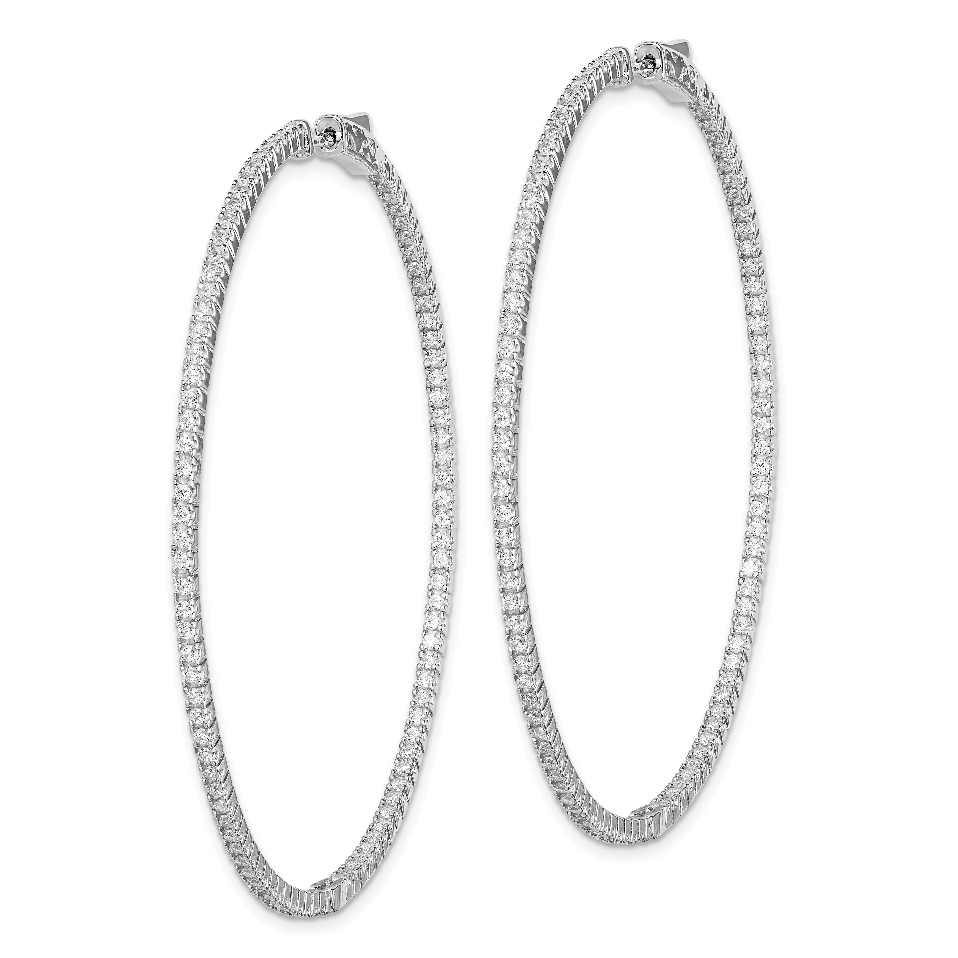 Sterling Shimmer Sterling Silver Rhodium-plated 194 Stone 1.25mm CZ In and Out Round Hinged Hoop Earrings