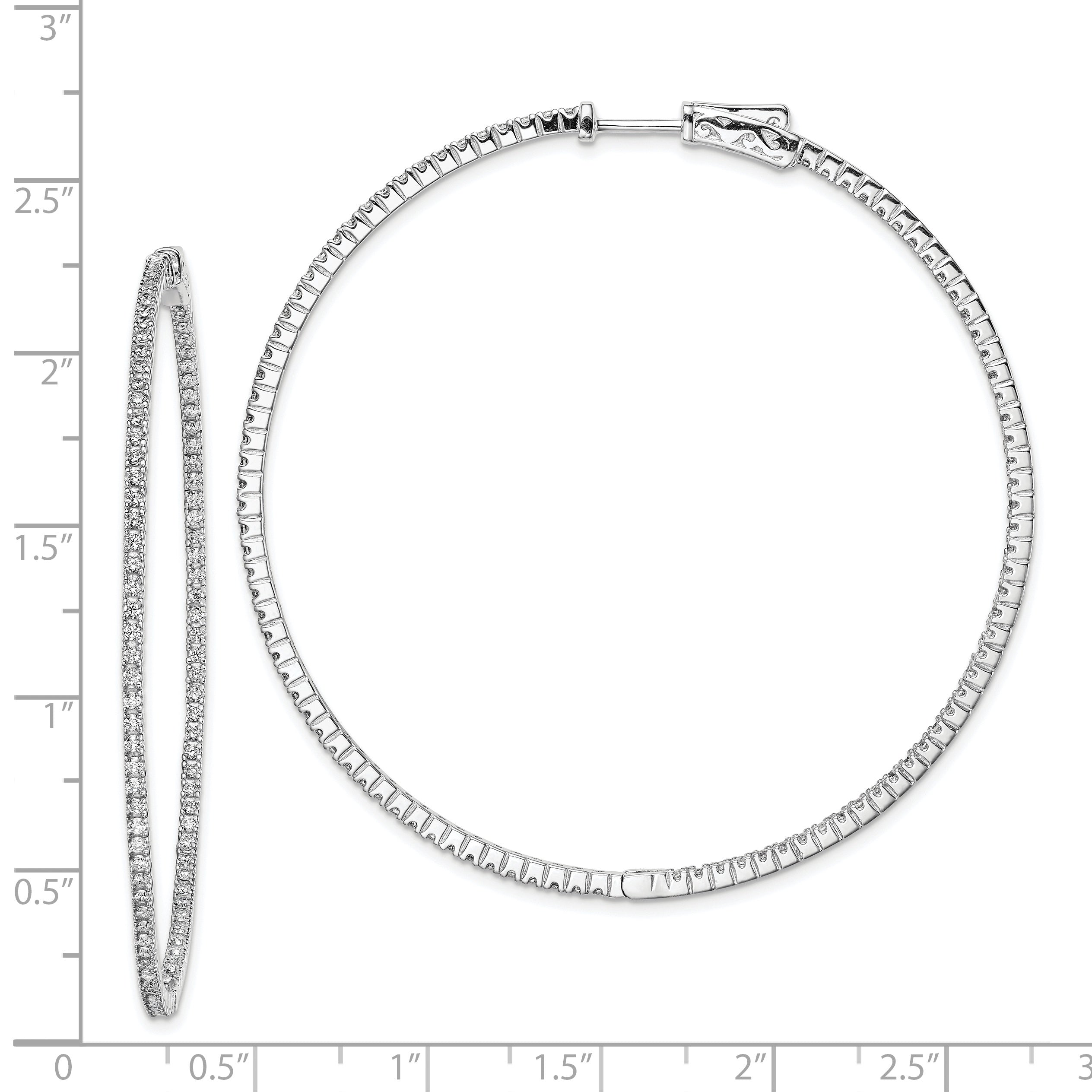 Sterling Shimmer Sterling Silver Rhodium-plated 194 Stone 1.25mm CZ In and Out Round Hinged Hoop Earrings