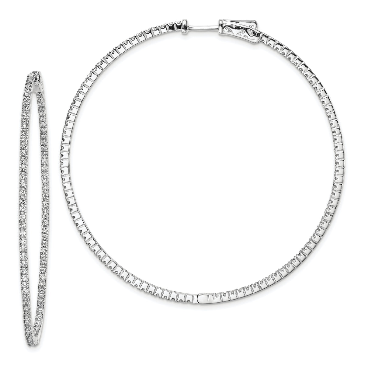 Sterling Shimmer Sterling Silver Rhodium-plated 194 Stone 1.25mm CZ In and Out Round Hinged Hoop Earrings