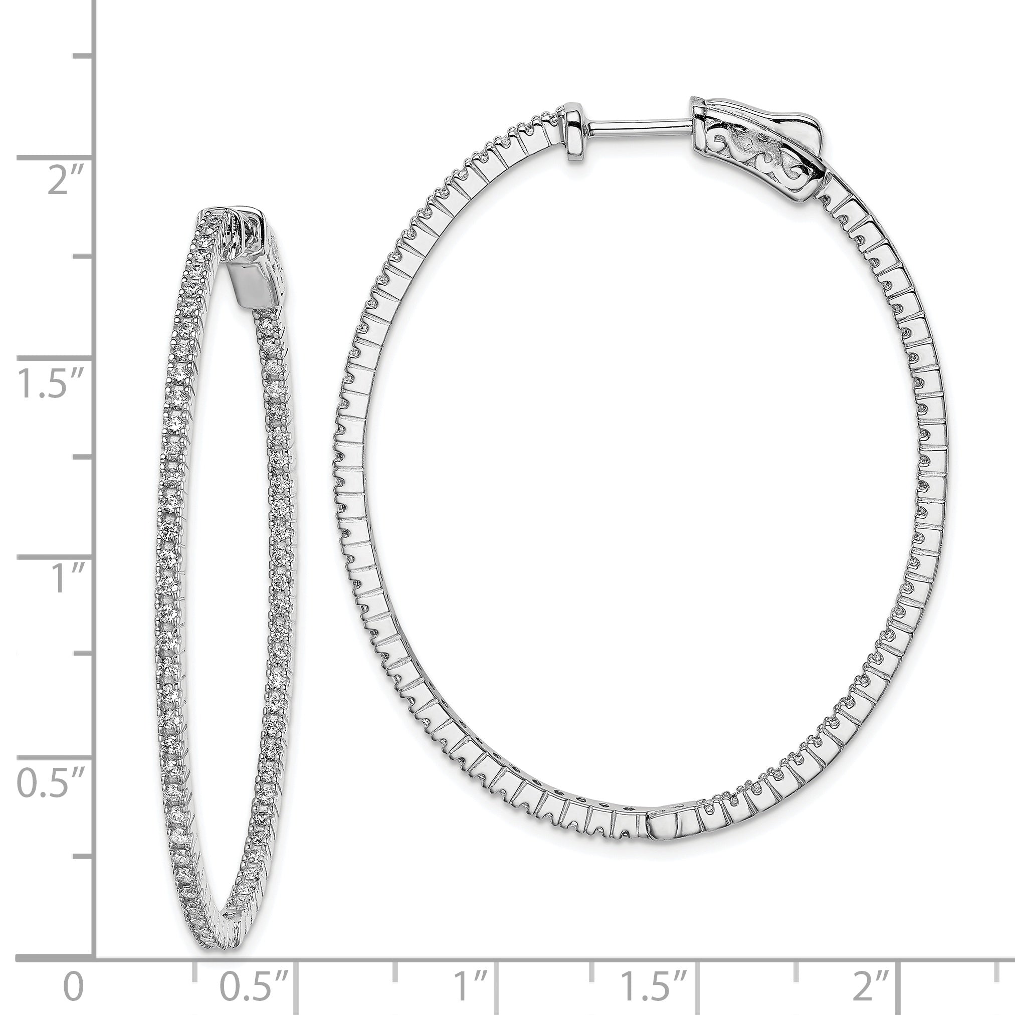 Sterling Shimmer Sterling Silver Rhodium-plated 132 Stone 1.25mm CZ In and Out Oval Hinged Hoop Earrings