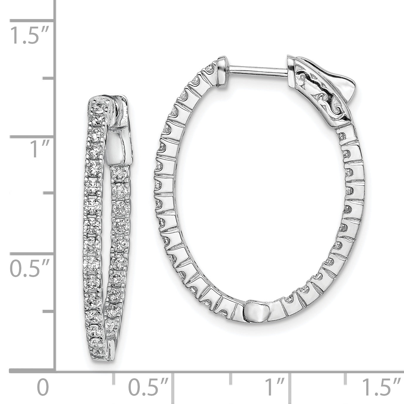 Sterling Shimmer Sterling Silver Rhodium-plated 54 Stone 1.7mm CZ In and Out Oval Hinged Hoop Earrings