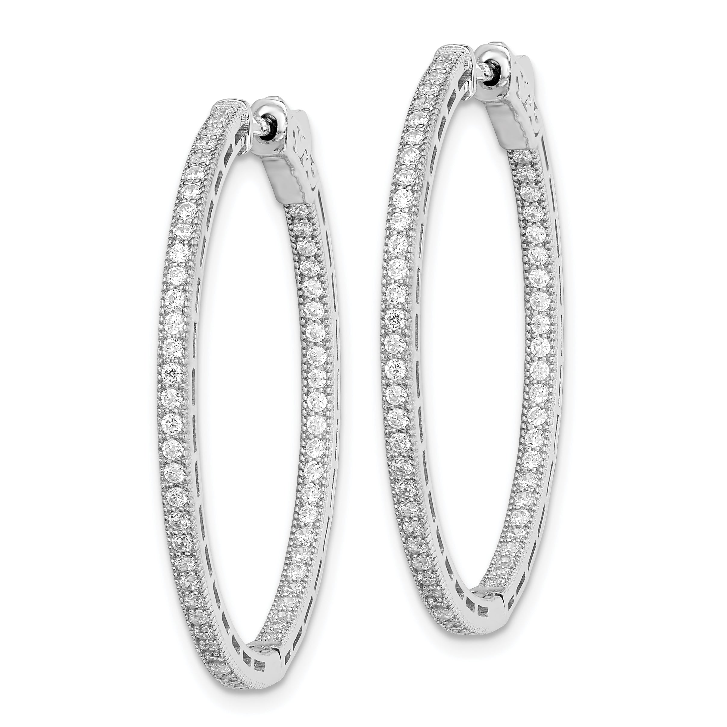 Sterling Shimmer Sterling Silver Rhodium-plated 118 Stone 1.2mm CZ In and Out Round Hinged Hoop Earrings