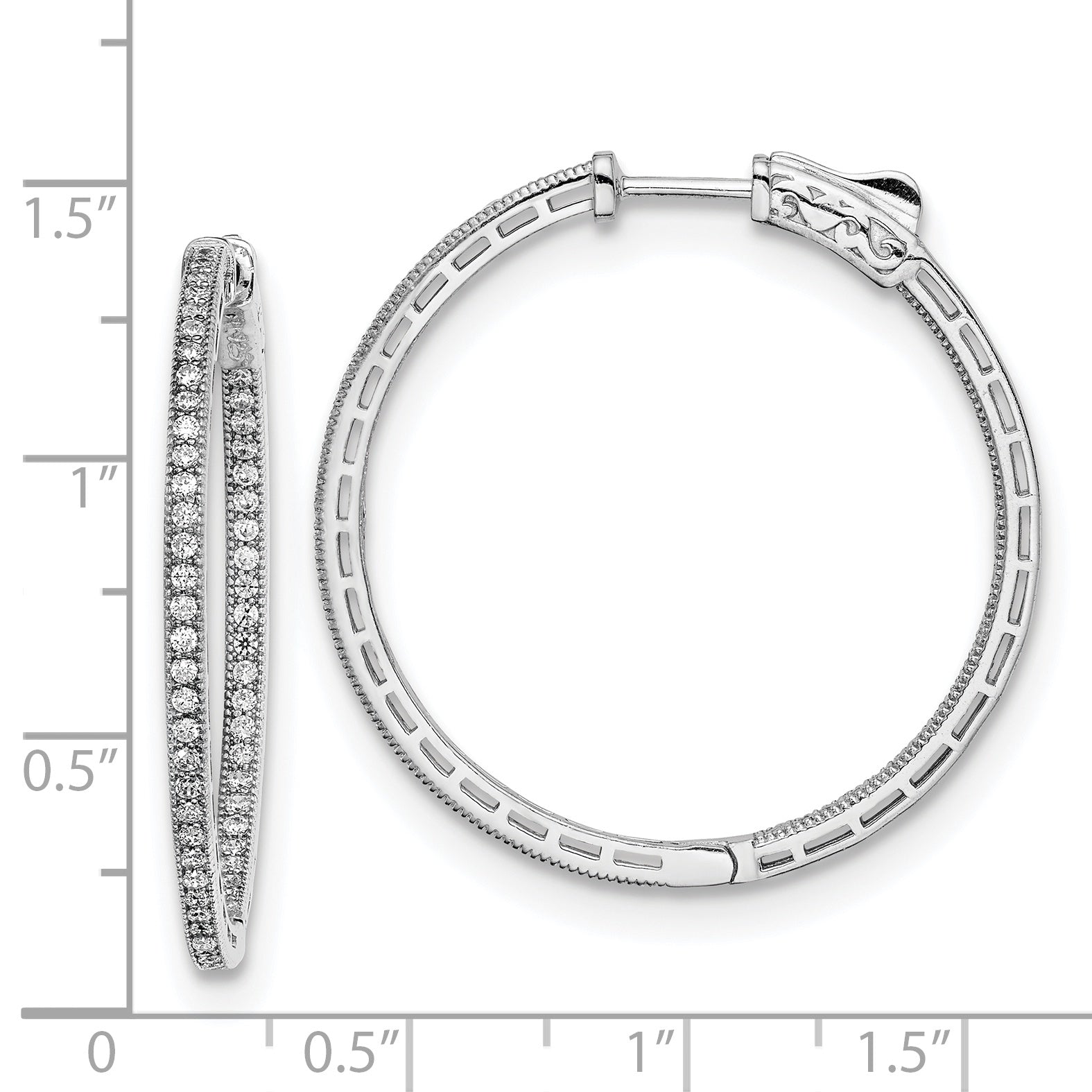 Sterling Shimmer Sterling Silver Rhodium-plated 118 Stone 1.2mm CZ In and Out Round Hinged Hoop Earrings