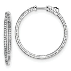 Sterling Shimmer Sterling Silver Rhodium-plated 118 Stone 1.2mm CZ In and Out Round Hinged Hoop Earrings