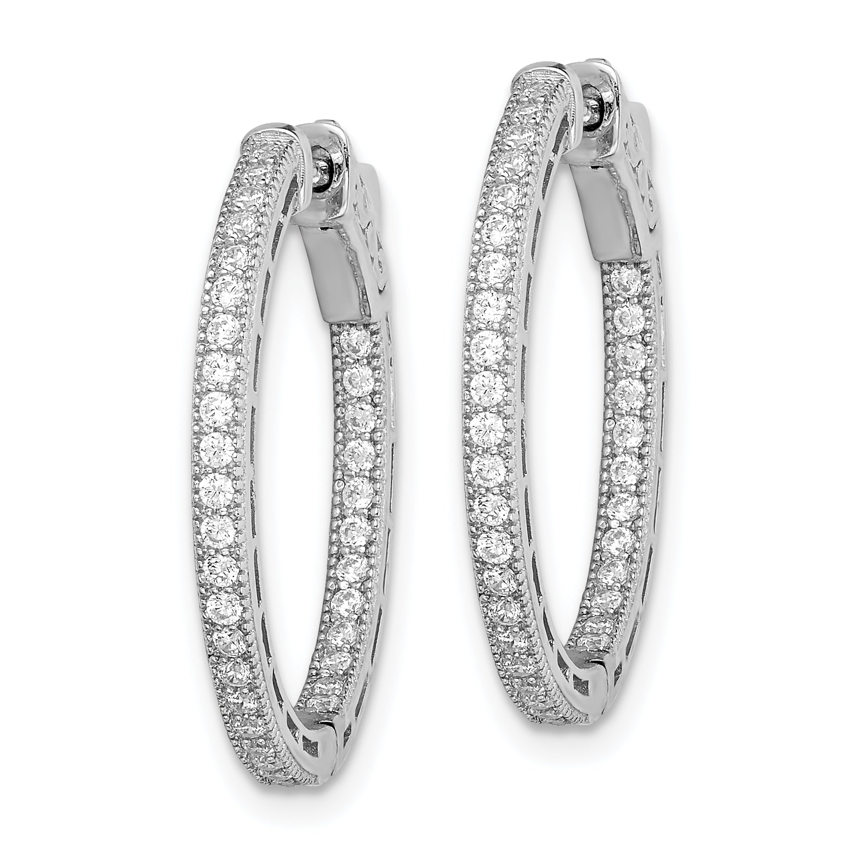 Sterling Shimmer Sterling Silver Rhodium-plated 68 Stone 1.2mm CZ In and Out Round Hinged Hoop Earrings