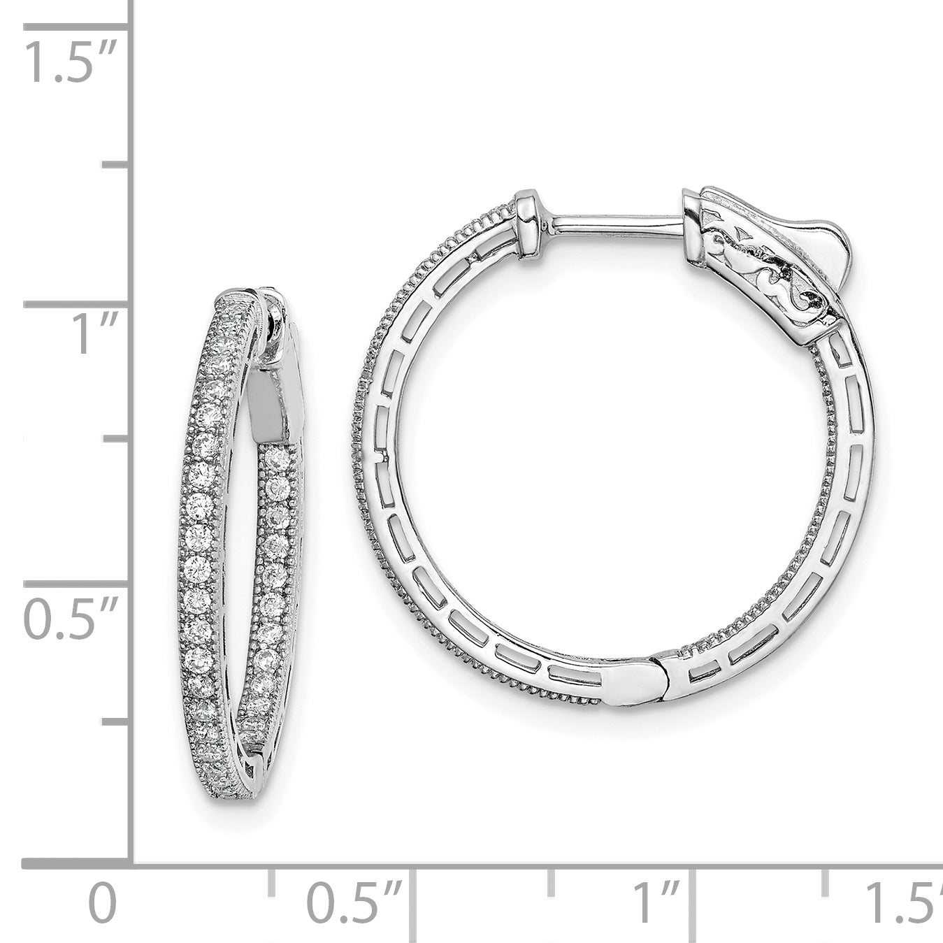 Sterling Shimmer Sterling Silver Rhodium-plated 68 Stone 1.2mm CZ In and Out Round Hinged Hoop Earrings