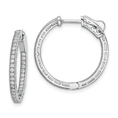 Sterling Shimmer Sterling Silver Rhodium-plated 68 Stone 1.2mm CZ In and Out Round Hinged Hoop Earrings