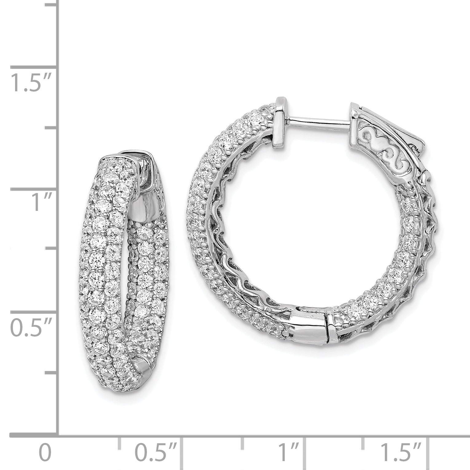 Sterling Shimmer Sterling Silver Rhodium-plated 148 Stone Pav‚ 1.7mm CZ In and Out Round Hinged Hoop Earrings