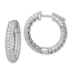 Sterling Shimmer Sterling Silver Rhodium-plated 148 Stone Pav‚ 1.7mm CZ In and Out Round Hinged Hoop Earrings