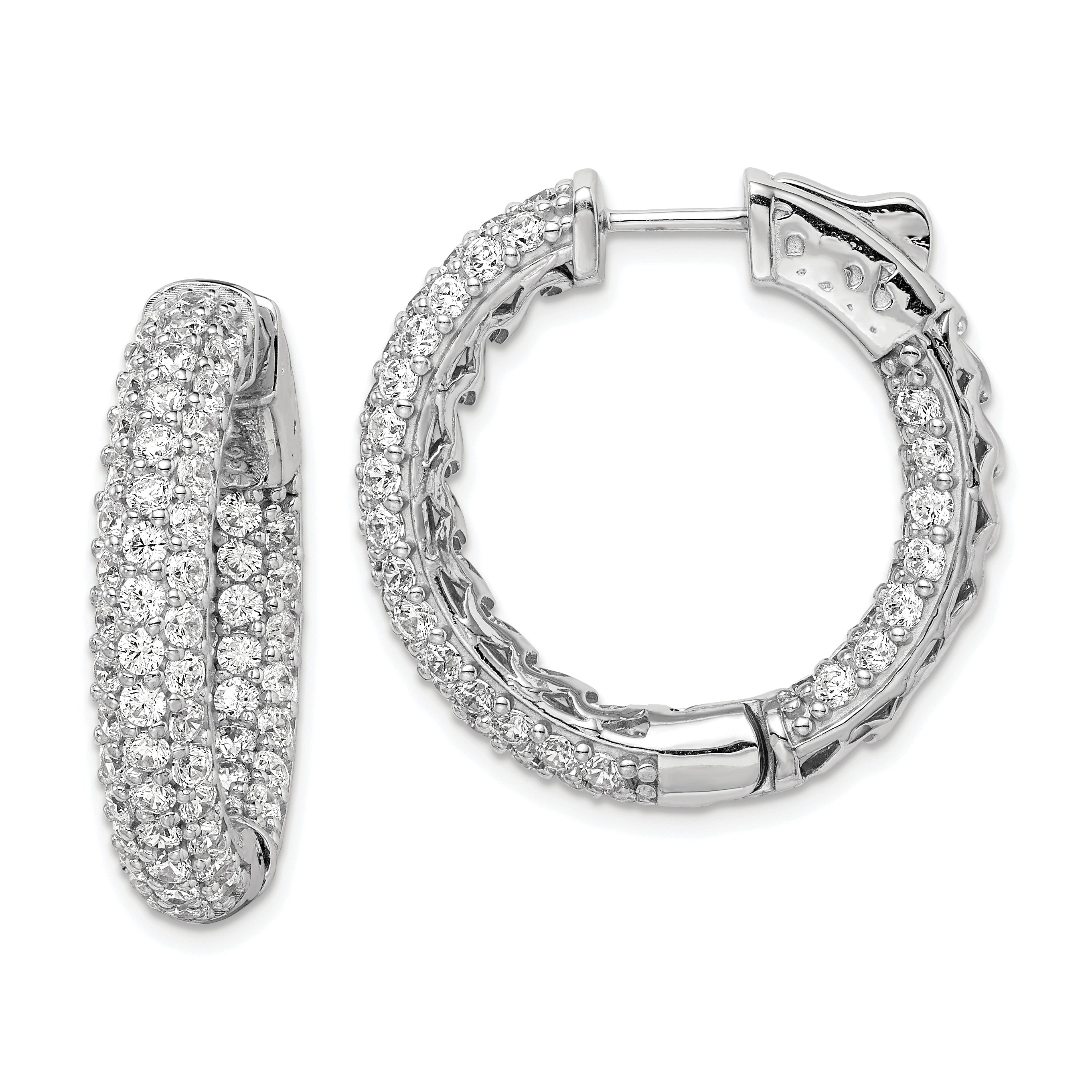 Sterling Shimmer Sterling Silver Rhodium-plated 136 Stone Pav‚ 2.0mm CZ In and Out Round Hinged Hoop Earrings