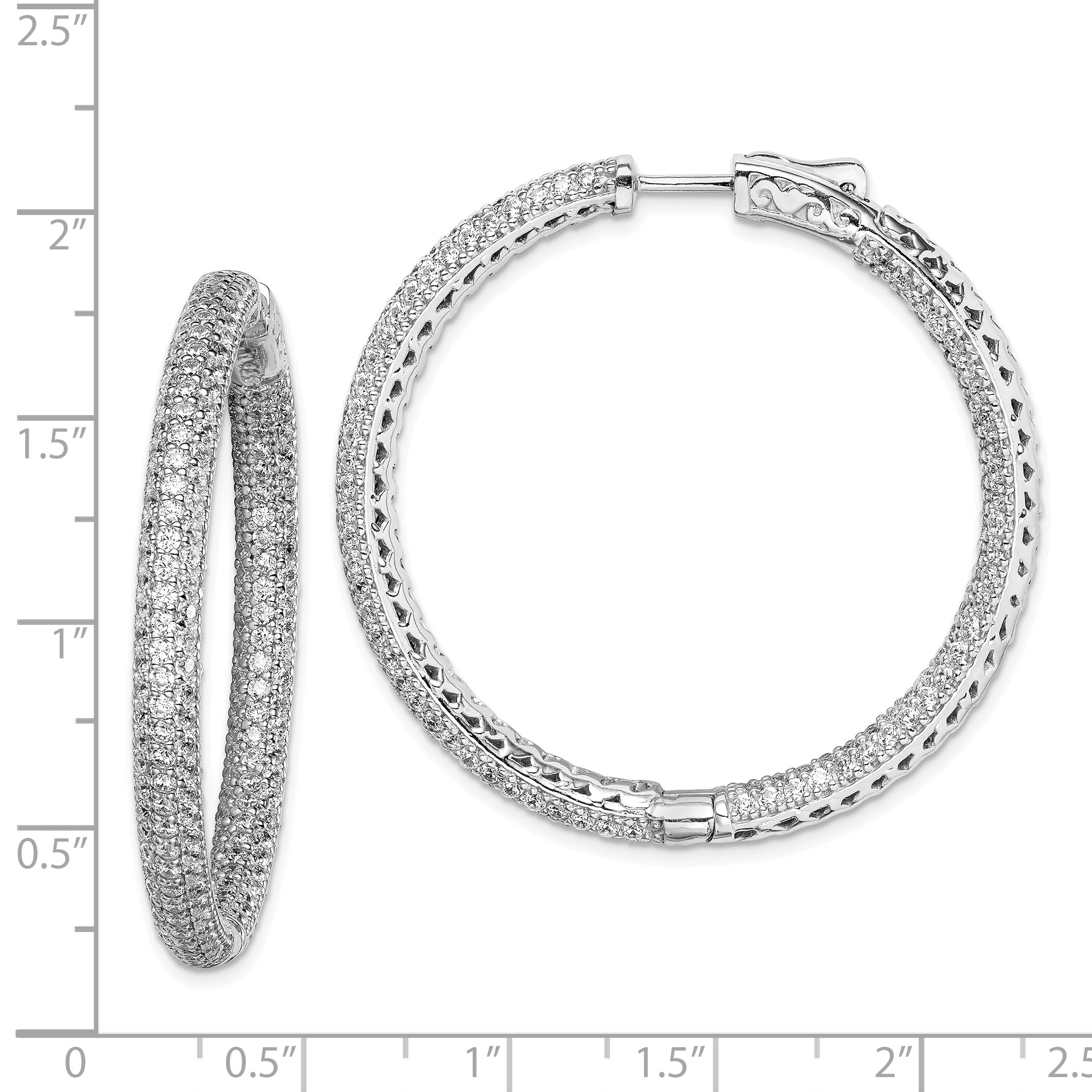 Sterling Shimmer Sterling Silver Rhodium-plated 380 Stone Pav‚ 1.5mm CZ In and Out Round Hinged Hoop Earrings