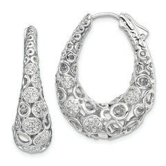 Sterling Shimmer Sterling Silver Rhodium-plated 162 Stone Accent Pav‚ 1.1mm-1.5mm CZ Oval Hinged Hoop Earrings