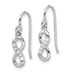 Sterling Silver Rhodium-plated with CZ Infinity Shepherd Hook Earrings