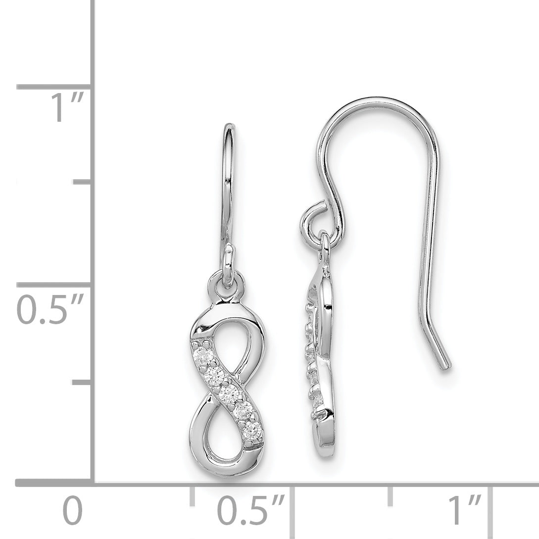 Sterling Silver Rhodium-plated with CZ Infinity Shepherd Hook Earrings