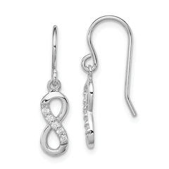 Sterling Silver Rhodium-plated with CZ Infinity Shepherd Hook Earrings