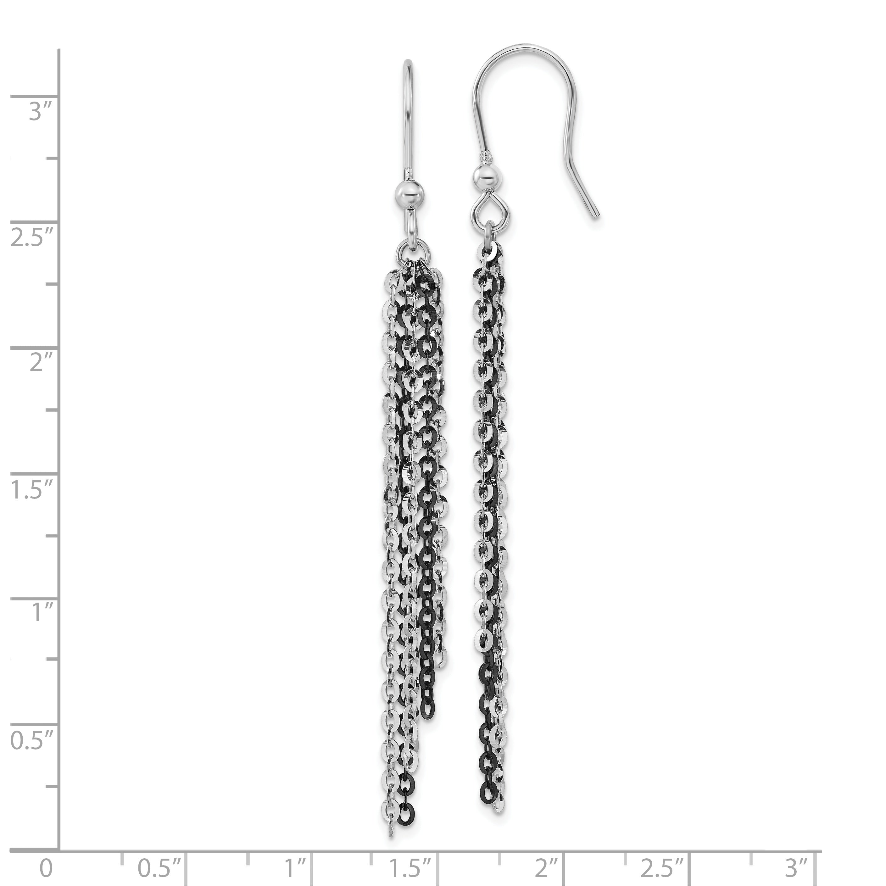 Sterling Silver Rhodium & Black Ruthenium-plated Chain Dangle Earrings