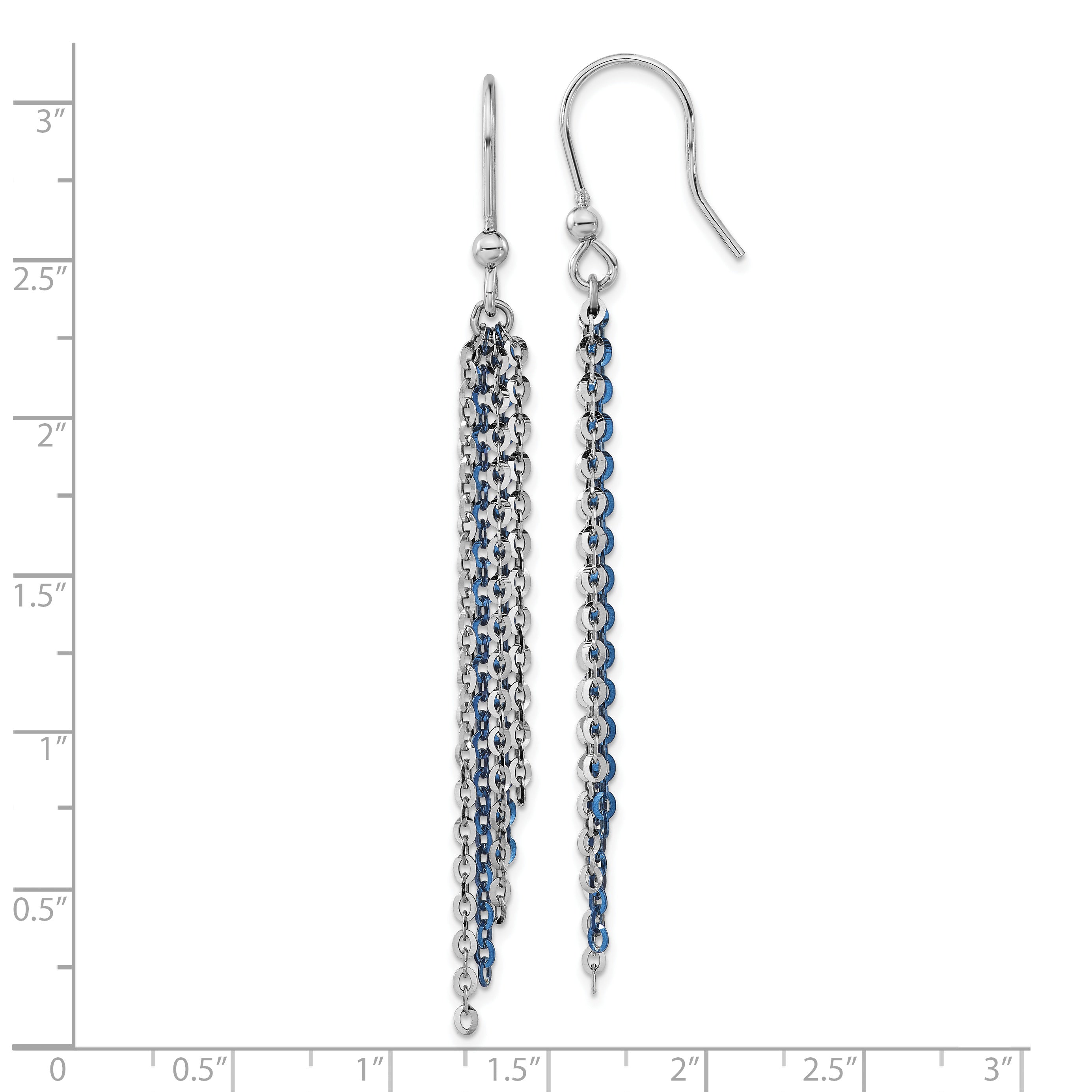 Sterling Silver Rhodium & Blue Flash-Plated Chain Dangle Earrings