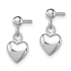 Sterling Silver RH-plated Polished Heart Children's Post Dangle Earrings