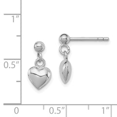 Sterling Silver RH-plated Polished Heart Children's Post Dangle Earrings