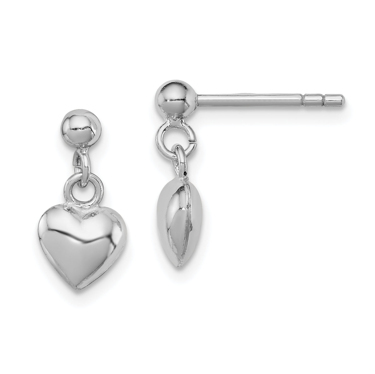 Sterling Silver RH-plated Polished Heart Children's Post Dangle Earrings