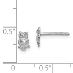 Sterling Silver Rhodium-plated Polished & Textured Owl Post Earrings