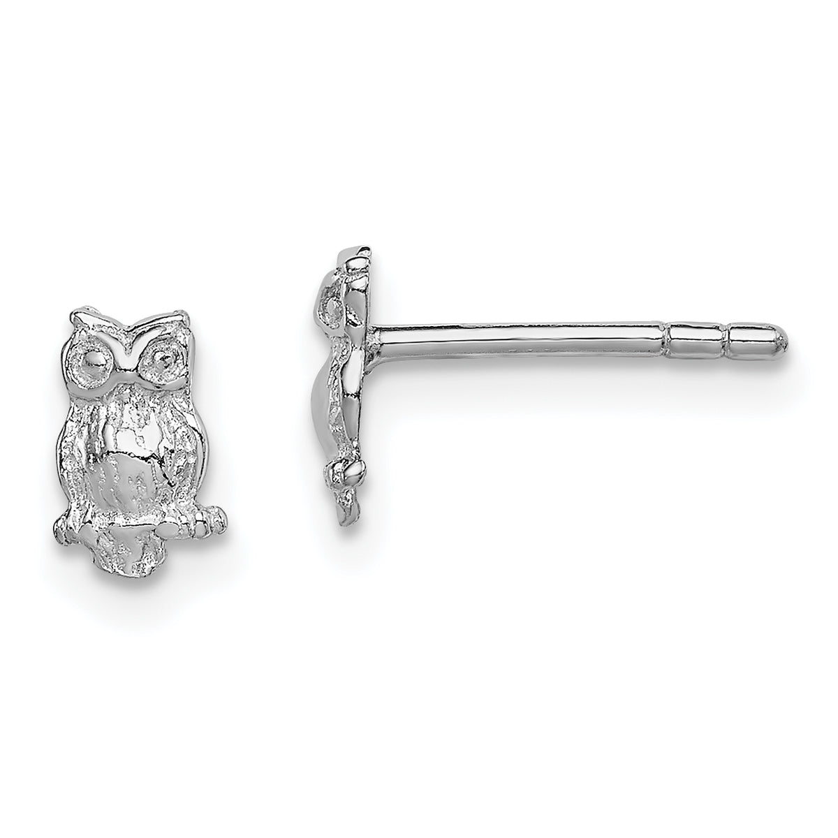 Sterling Silver Rhodium-plated Polished & Textured Owl Post Earrings