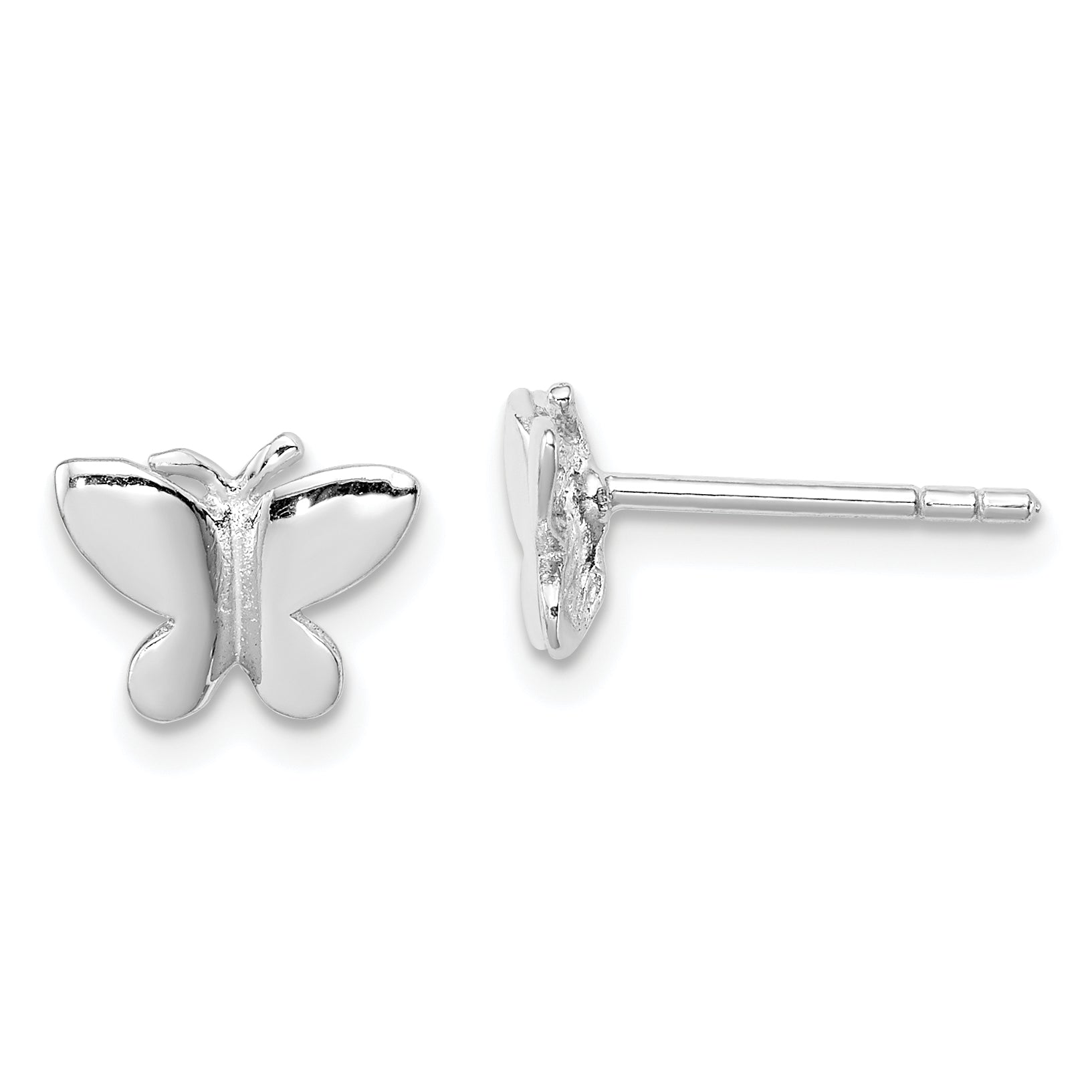 Sterling Silver RH-plated Polished Butterfly Children's Post Earrings