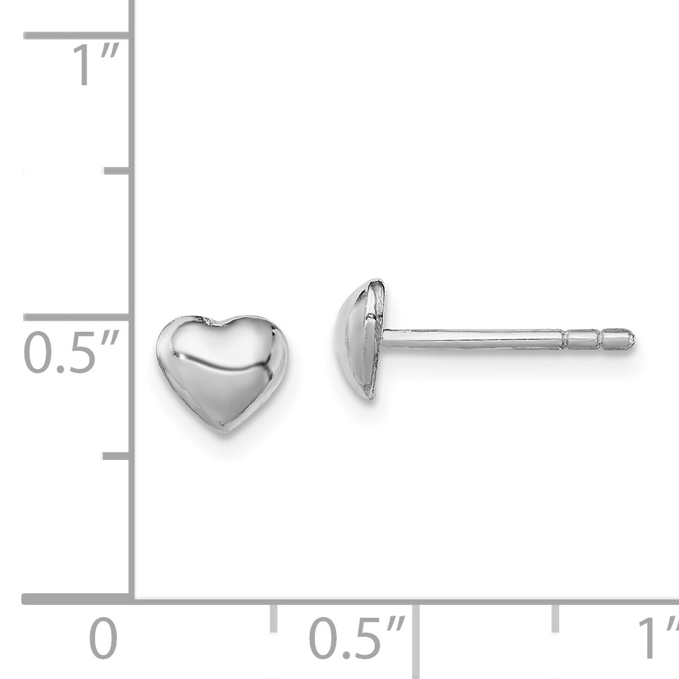 Sterling Silver Rhodium-plated Polished Heart Children's Post Earrings