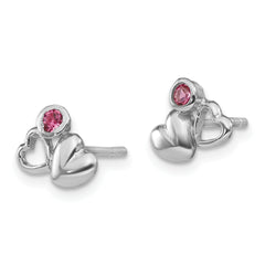 Sterling Silver Rhodium-plated Polished Pink Preciosa Crystal Double Heart Children's Post Earrings