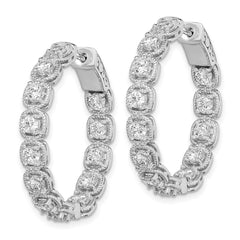 Sterling Shimmer Sterling Silver Rhodium-plated 26 Stone 3mm CZ In and Out Round Hinged Hoop Earrings