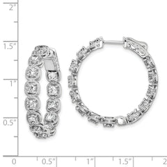 Sterling Shimmer Sterling Silver Rhodium-plated 26 Stone 3mm CZ In and Out Round Hinged Hoop Earrings