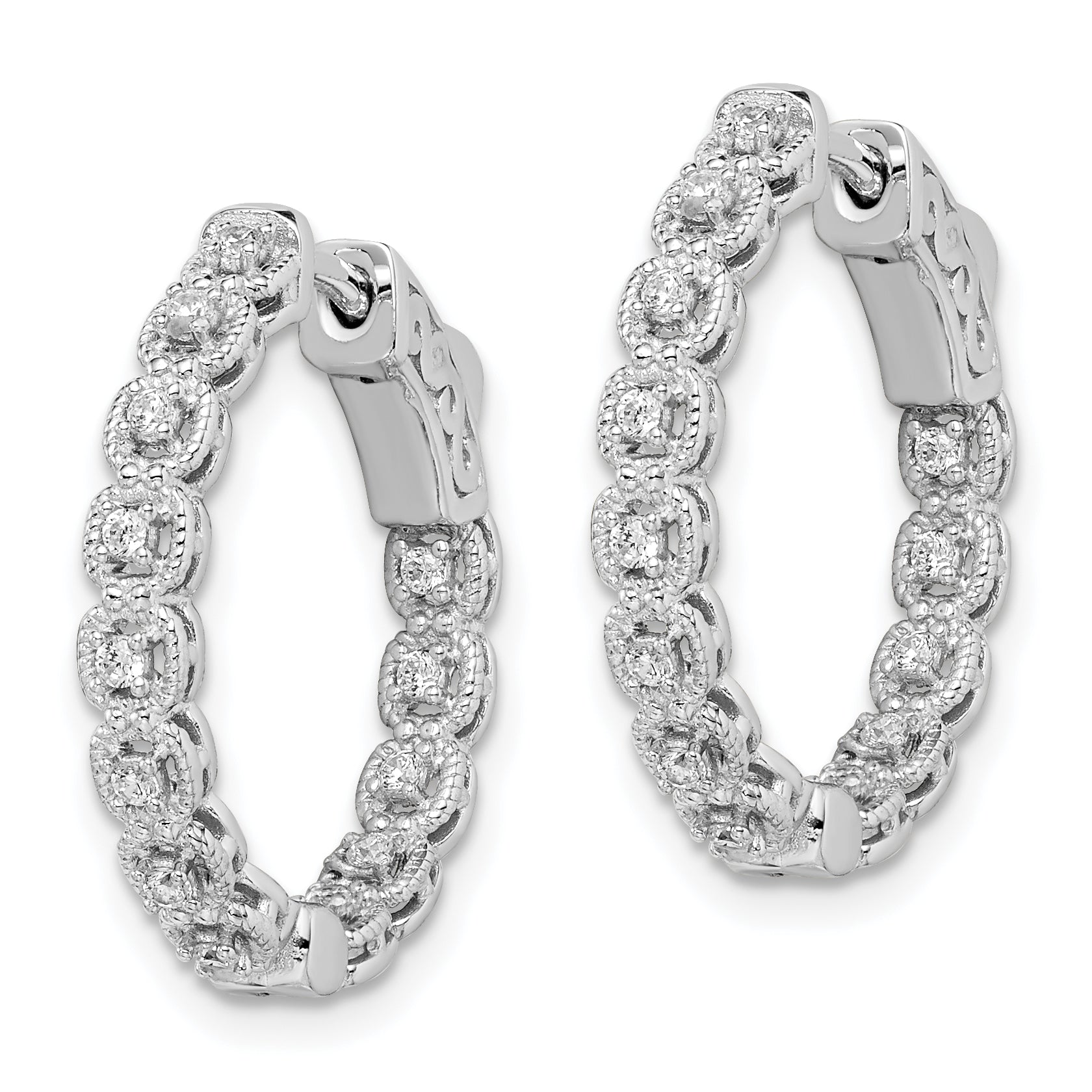 Sterling Shimmer Sterling Silver Rhodium-plated 26 Stone 1.3mm CZ In and Out Round Hinged Hoop Earrings