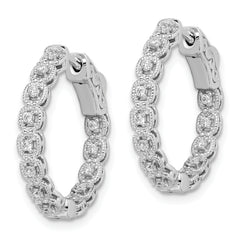 Sterling Shimmer Sterling Silver Rhodium-plated 26 Stone 1.3mm CZ In and Out Round Hinged Hoop Earrings