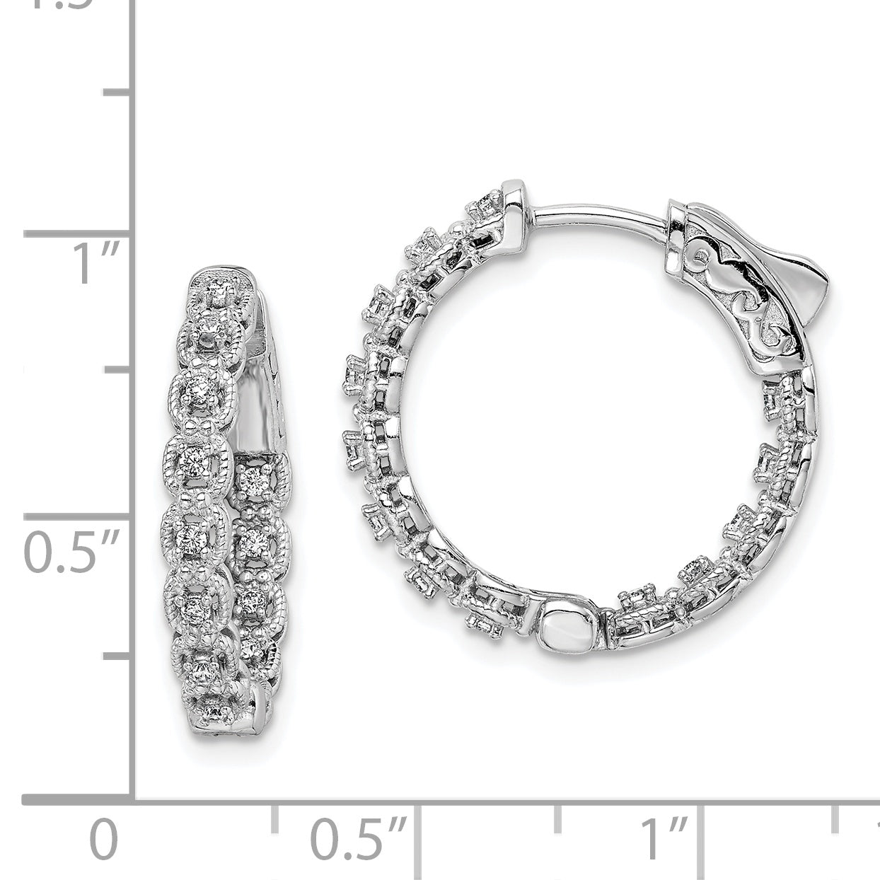 Sterling Shimmer Sterling Silver Rhodium-plated 26 Stone 1.3mm CZ In and Out Round Hinged Hoop Earrings