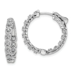 Sterling Shimmer Sterling Silver Rhodium-plated 26 Stone 1.3mm CZ In and Out Round Hinged Hoop Earrings