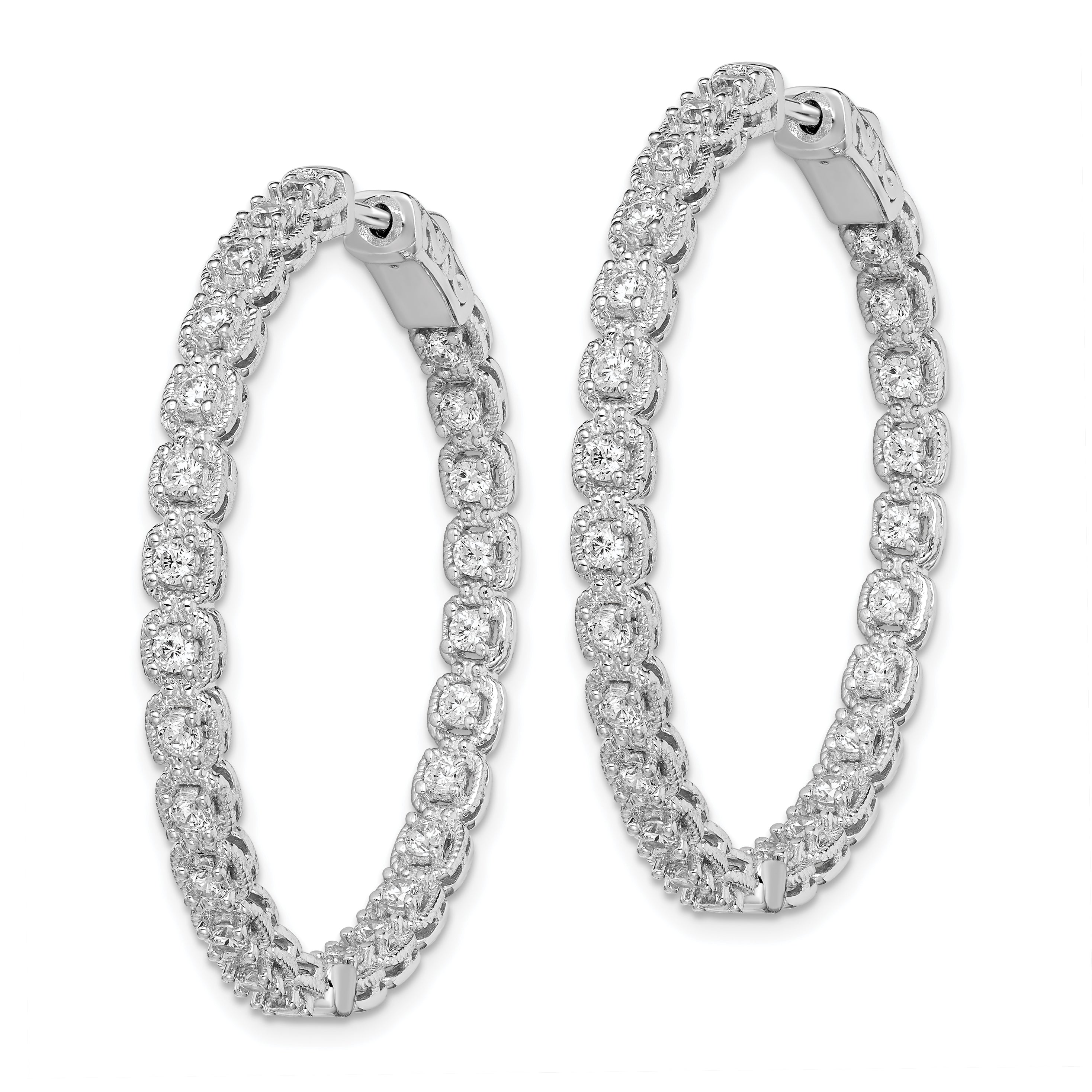 Sterling Shimmer Sterling Silver Rhodium-plated 50 Stone 2.0mm CZ In and Out Round Hinged Hoop Earrings