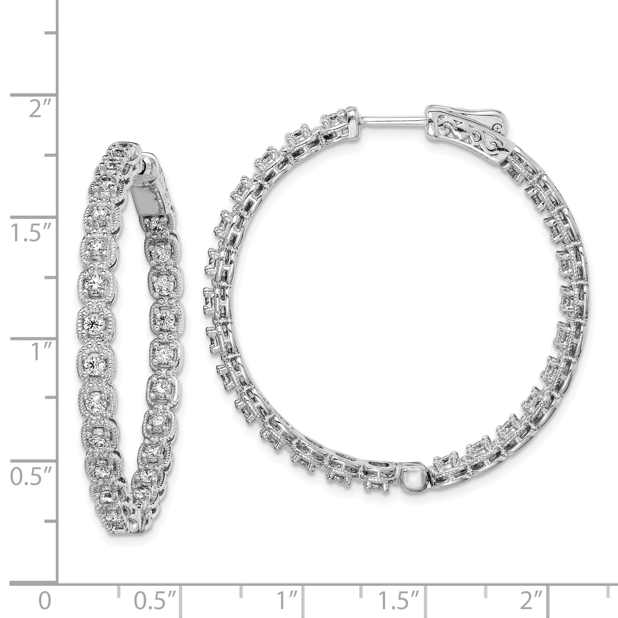 Sterling Shimmer Sterling Silver Rhodium-plated 50 Stone 2.0mm CZ In and Out Round Hinged Hoop Earrings