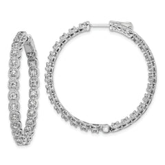 Sterling Shimmer Sterling Silver Rhodium-plated 50 Stone 2.0mm CZ In and Out Round Hinged Hoop Earrings