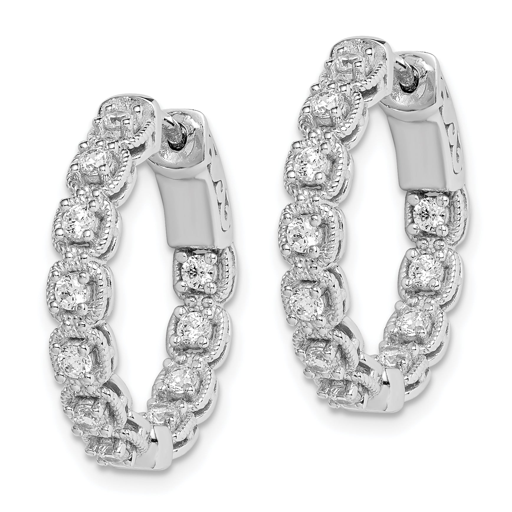 Sterling Shimmer Sterling Silver Rhodium-plated 22 Stone 2.0mm CZ In and Out Round Hinged Hoop Earrings